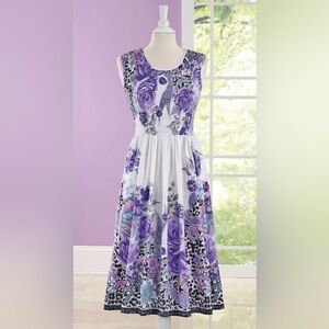Metropolitan Floral Smocked Sundress EUC Purple White 100% Cotton Sz M Boho